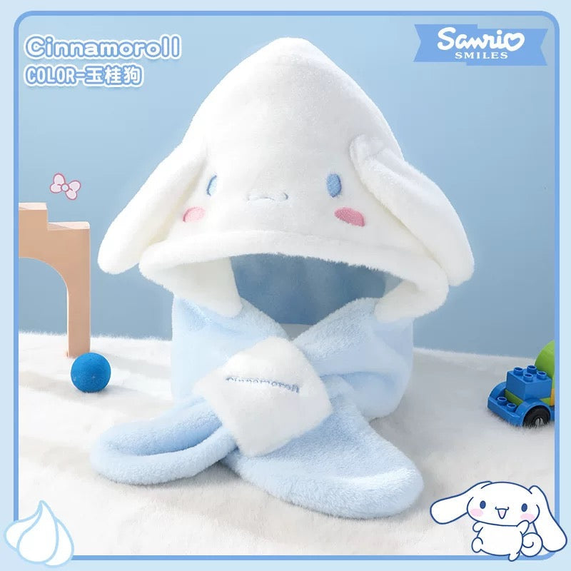 Sanrio Hat with Scarf Hat | Hello Kitty My Melody Kuromi Cinnamoroll Pochacco Hangyodon - Winter Warm Accessory Outfits KawaiiGiftLand