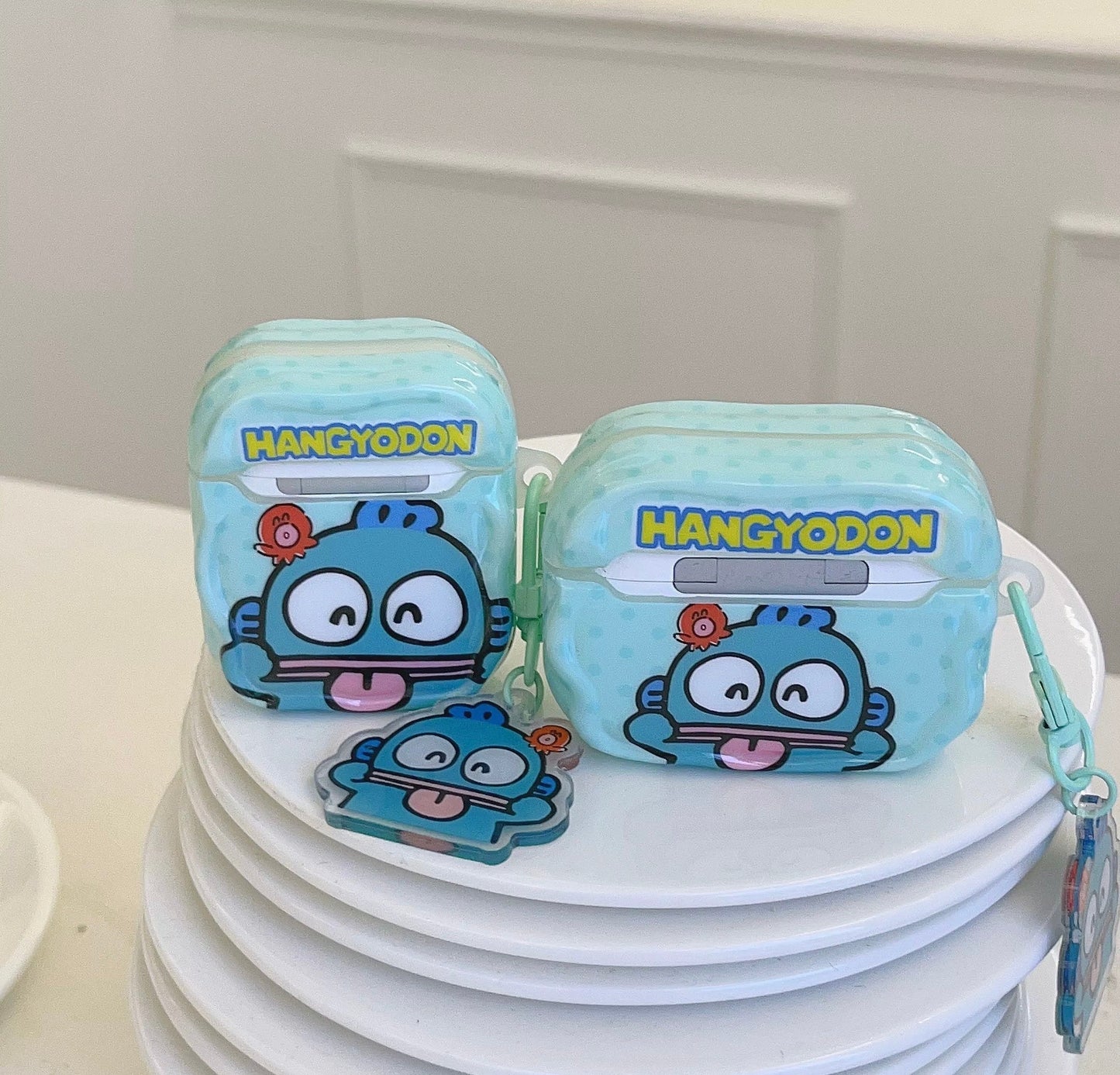 Japanese Cartoon Funny Face Hangyodon Blue with Keychain - AirPods AirPodsPro AirPods3 AirPods4 Case