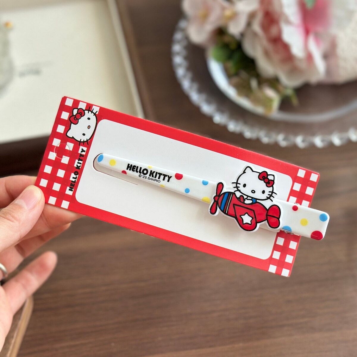Hello Kitty airplane polka-dot long bar hair clip 12.5cm - Sanrio licensed hair accessory