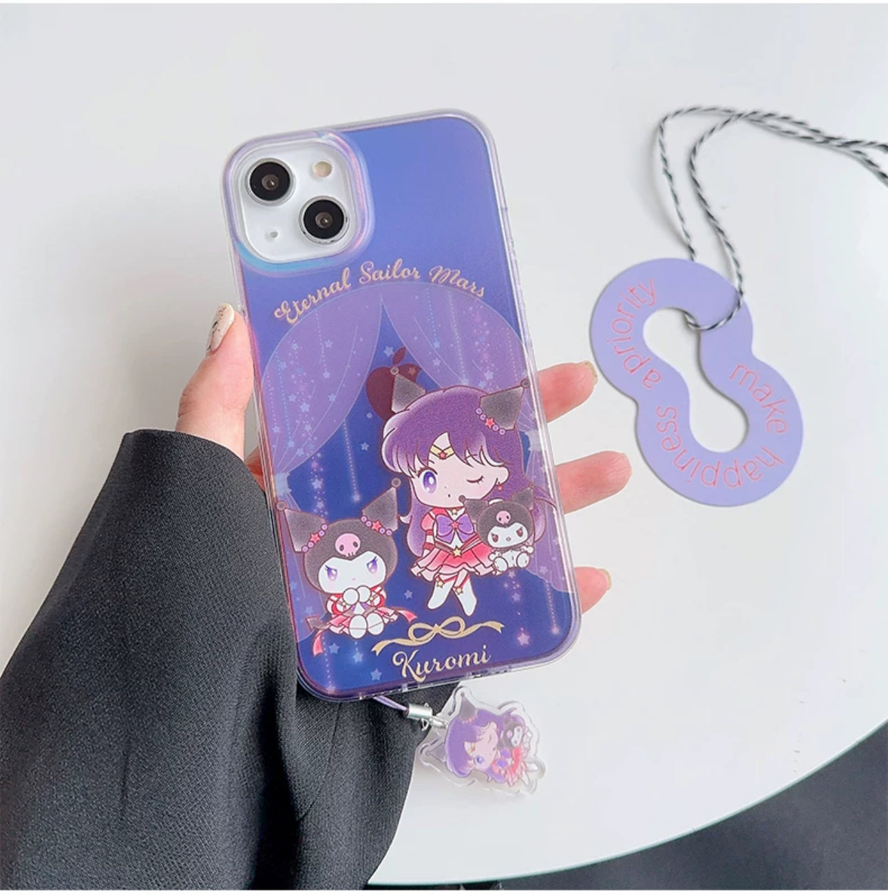 Japanese Cartoon iPhone Case with Strap | Laser Sailor Girl X Hello Kitty Kuromi Cinnamorll Pompompurin - iPhone Case Phone Case 7 8 PLUS SE2 XS XR X 11 12 13 14 15 16 Pro Promax 12mini 13mini KawaiiGiftLand
