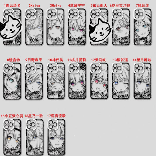 Japan Characters World Project Sekai Colorful Stage! Black Drawing with Colour Eyes Style | Kaito Meiko Nene Minori Len Rin Shizuku Rui Airi Saki Haruka Honami Kohane Ichika Luka - iPhone Case PLUS SE2 XS XR X 11 12 13 14 15 16 16e 17 17e Pro Promax 12mini 13mini