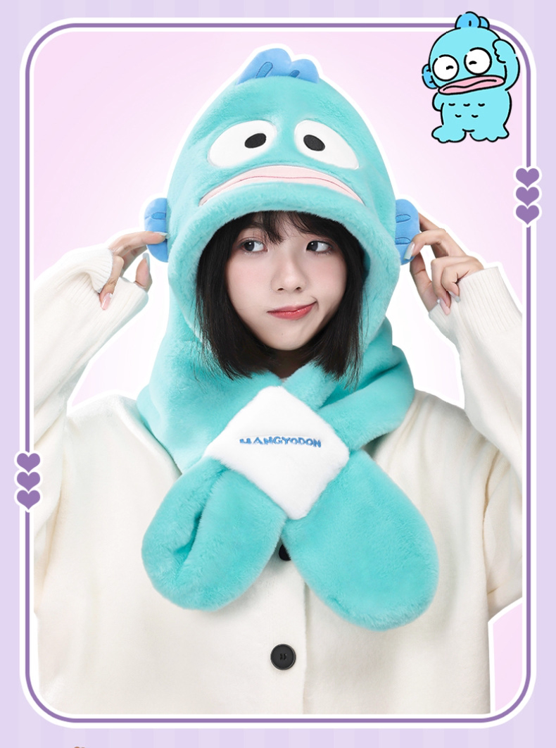 Sanrio Hat with Scarf Hat | Hello Kitty My Melody Kuromi Cinnamoroll Pochacco Hangyodon - Winter Warm Accessory Outfits KawaiiGiftLand