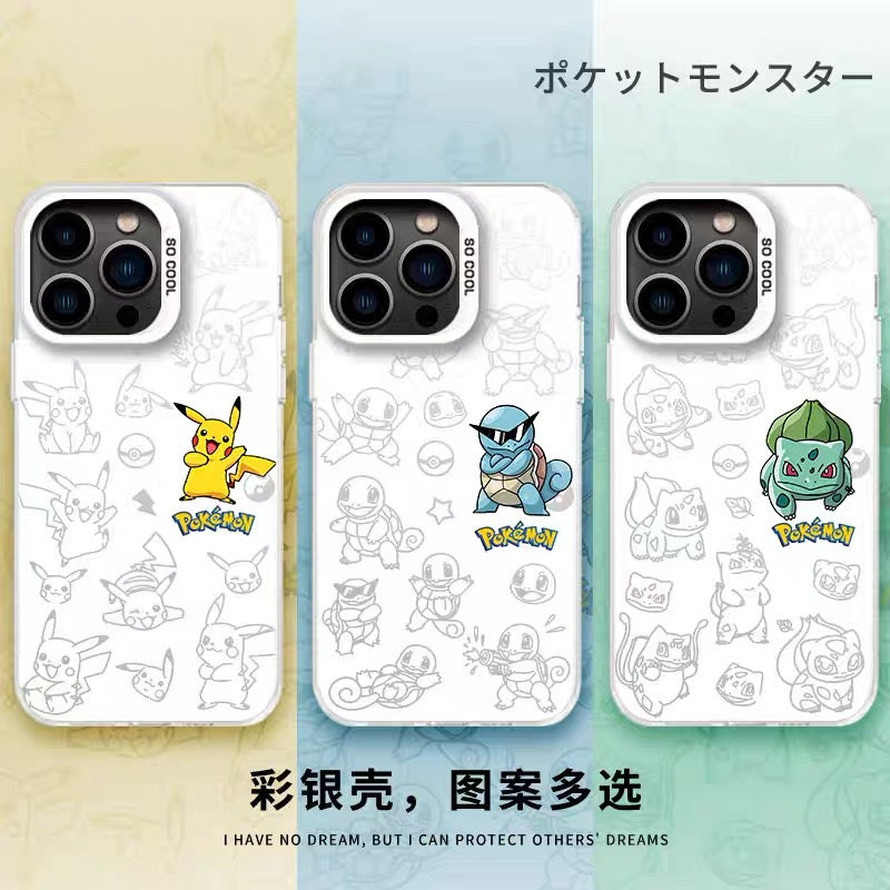 Japanese Cartoon Pokemon Matt & Silver Case Part4 | Psyduck Snorlax Slowpoke Oddish Togepi Gengar Lucario 7 Styles - iPhone Case PLUS SE2 XS XR X 11 12 13 14 15 16 16e 17 17e 18 Pro Promax 12mini 13mini