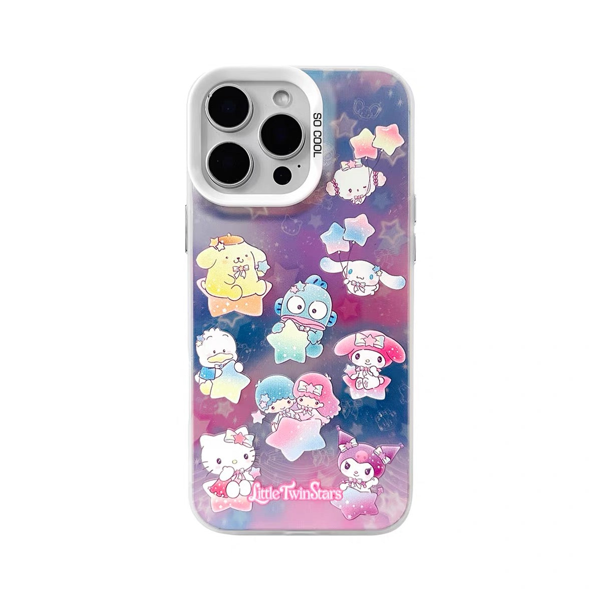 Japanese Cartoon Sanrio Pastel Starry Party Laser Case | Hello Kitty Lttle Twin Stars My Melody Kuromi Cinnamoroll Pompompurin Hangyodon AhirunoPekkle Cogimyun - Phone Case Samsung Galaxy S26 S25 S24 S23 S22 S21 FE Ultra Edge