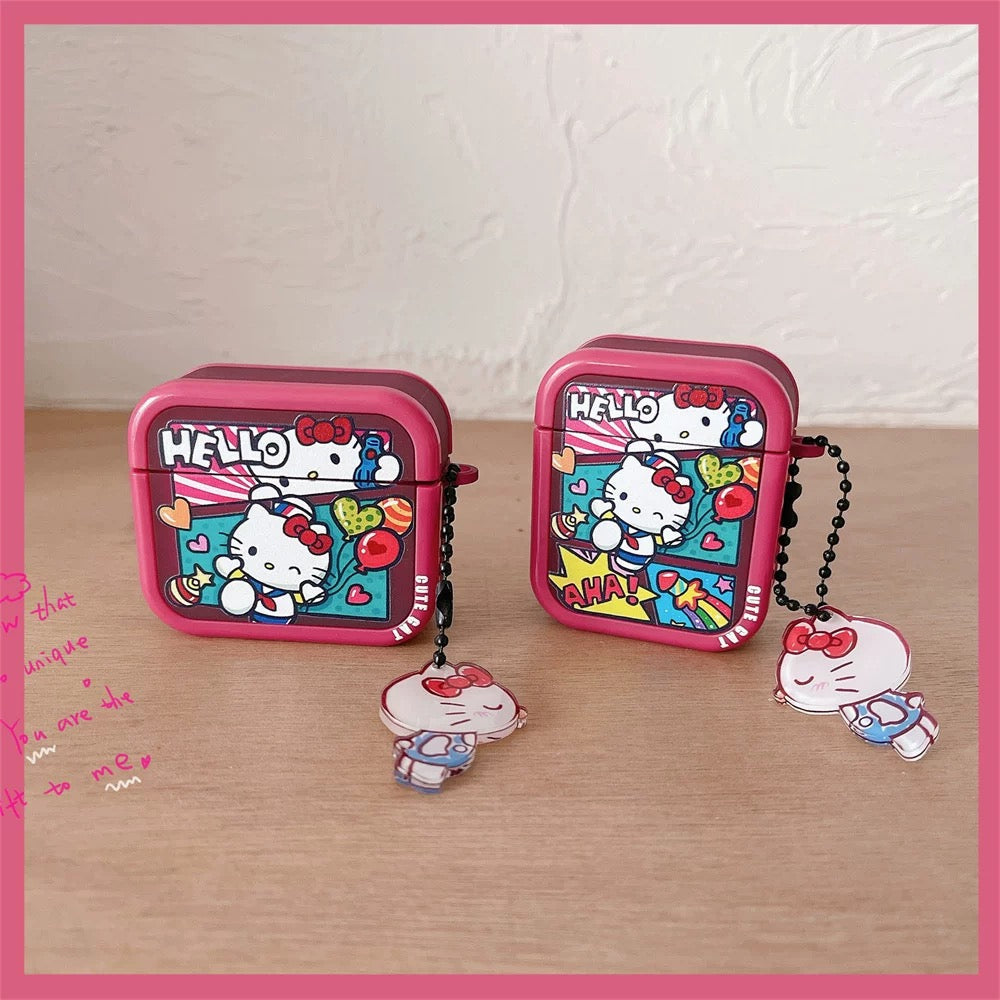 Japanese Cartoon Comics Hello Kitty Red with Keychain - AirPods AirPodsPro AirPods3 AirPods4 Case
