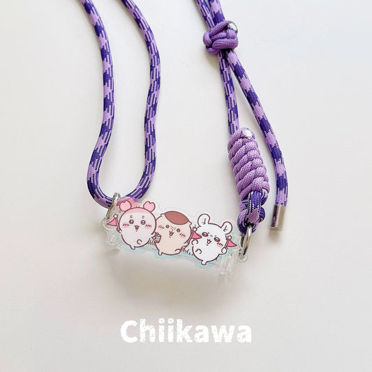 Japanese Cartoon Phone Back Clip with Phone Lanyard | Chiikawa Purple - for All Smart Phones