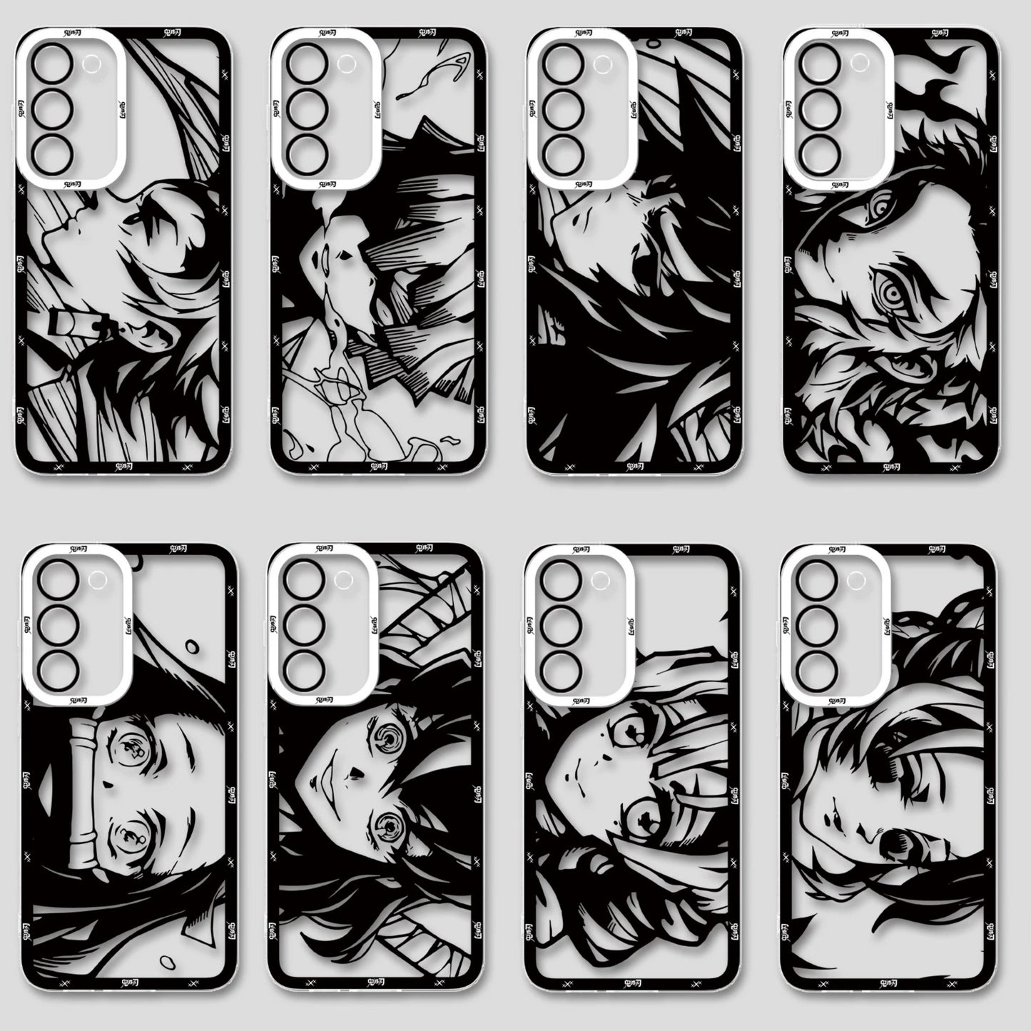 Japanese Anime Kimetsu no Yaiba Demon Slayer White & Black Draft Style | Tanjiro Zenitsu Giyuu Tomioka Rengoku Kyoujurou Nezuko Inosuke Mitsuri Kocho Shinobu - Phone Case Samsung Galaxy S26 S25 S24 S23 S22 S21 FE Ultra Edge