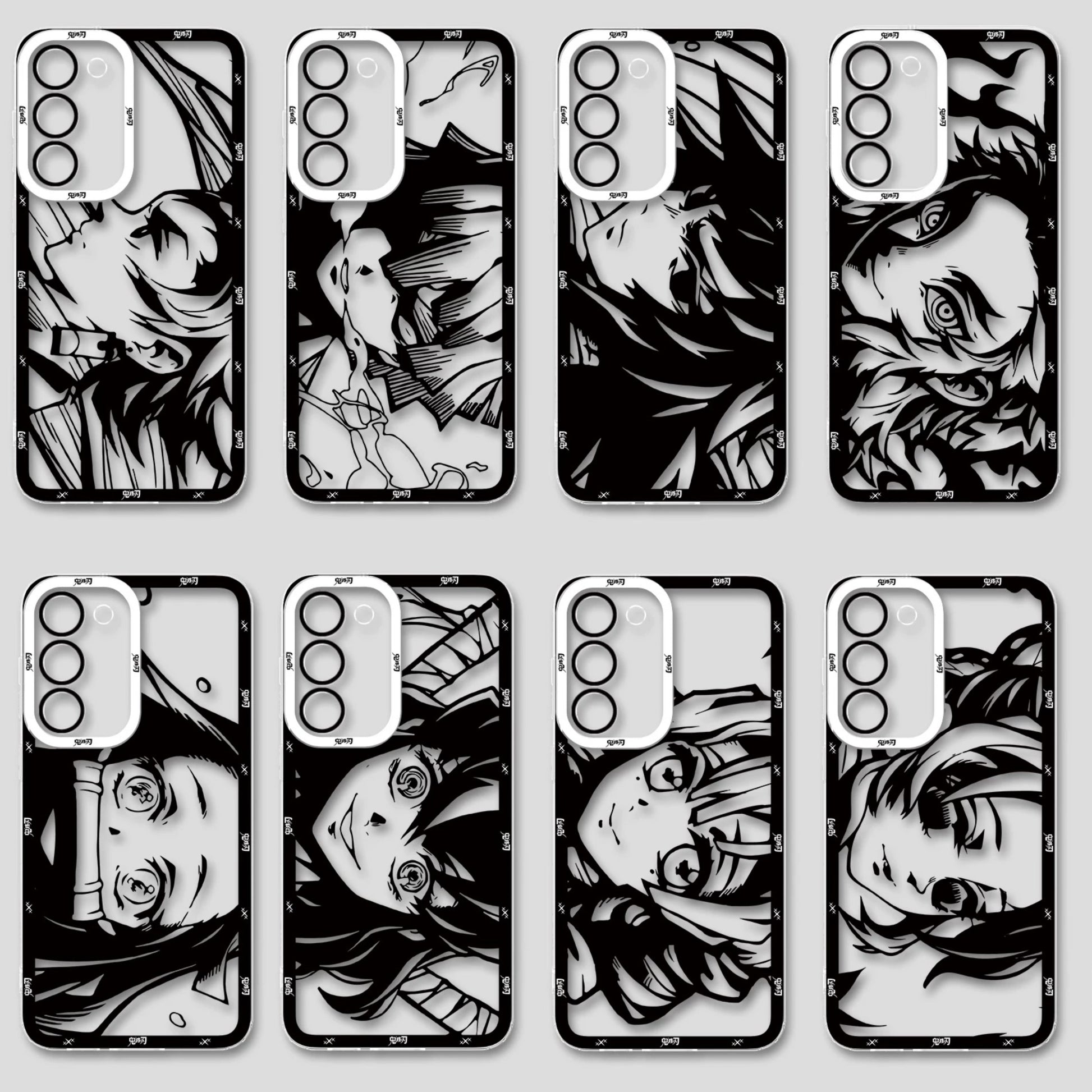 Japanese Anime Kimetsu no Yaiba Demon Slayer White & Black Draft Style | Tanjiro Zenitsu Giyuu Tomioka Rengoku Kyoujurou Nezuko Inosuke Mitsuri Kocho Shinobu - Phone Case Samsung Galaxy S26 S25 S24 S23 S22 S21 FE Ultra Edge