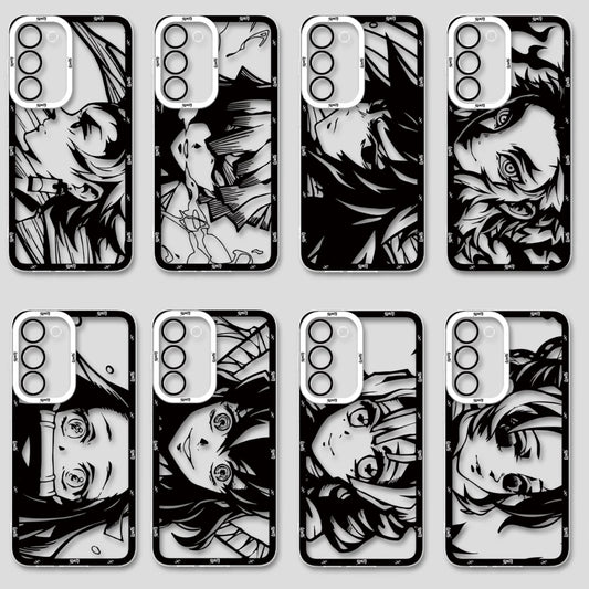 Japanese Anime Kimetsu no Yaiba Demon Slayer White & Black Draft Style | Tanjiro Zenitsu Giyuu Tomioka Rengoku Kyoujurou Nezuko Inosuke Mitsuri Kocho Shinobu - Phone Case Samsung Galaxy S26 S25 S24 S23 S22 S21 FE Ultra Edge