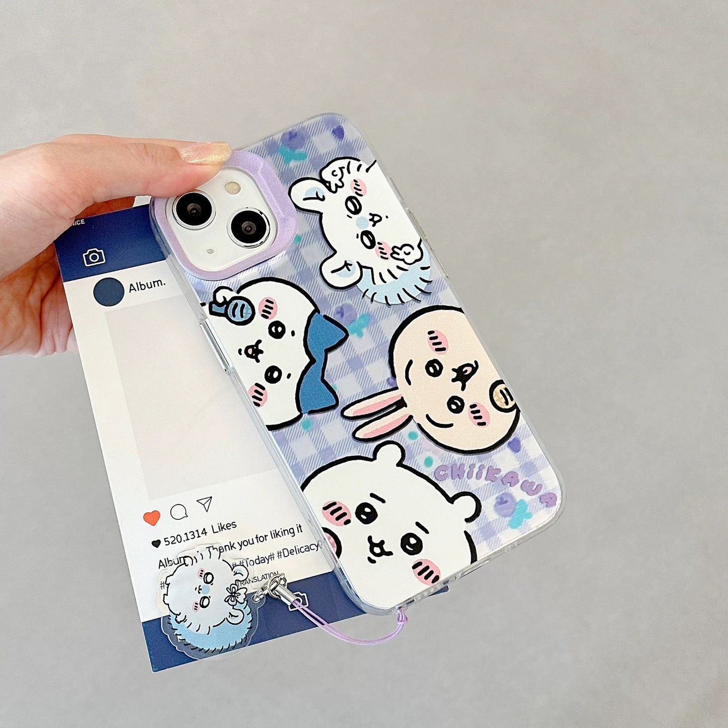 Japanese Cartoon iPhone Case with Strap | Laser Playing Group ChiiKawa Hachiware Usagi Momonga - iPhone CasePhone Case  7 8 PLUS SE2 XS XR X 11 12 13 14 15 Pro Promax 12mini 13mini KawaiiGiftLand