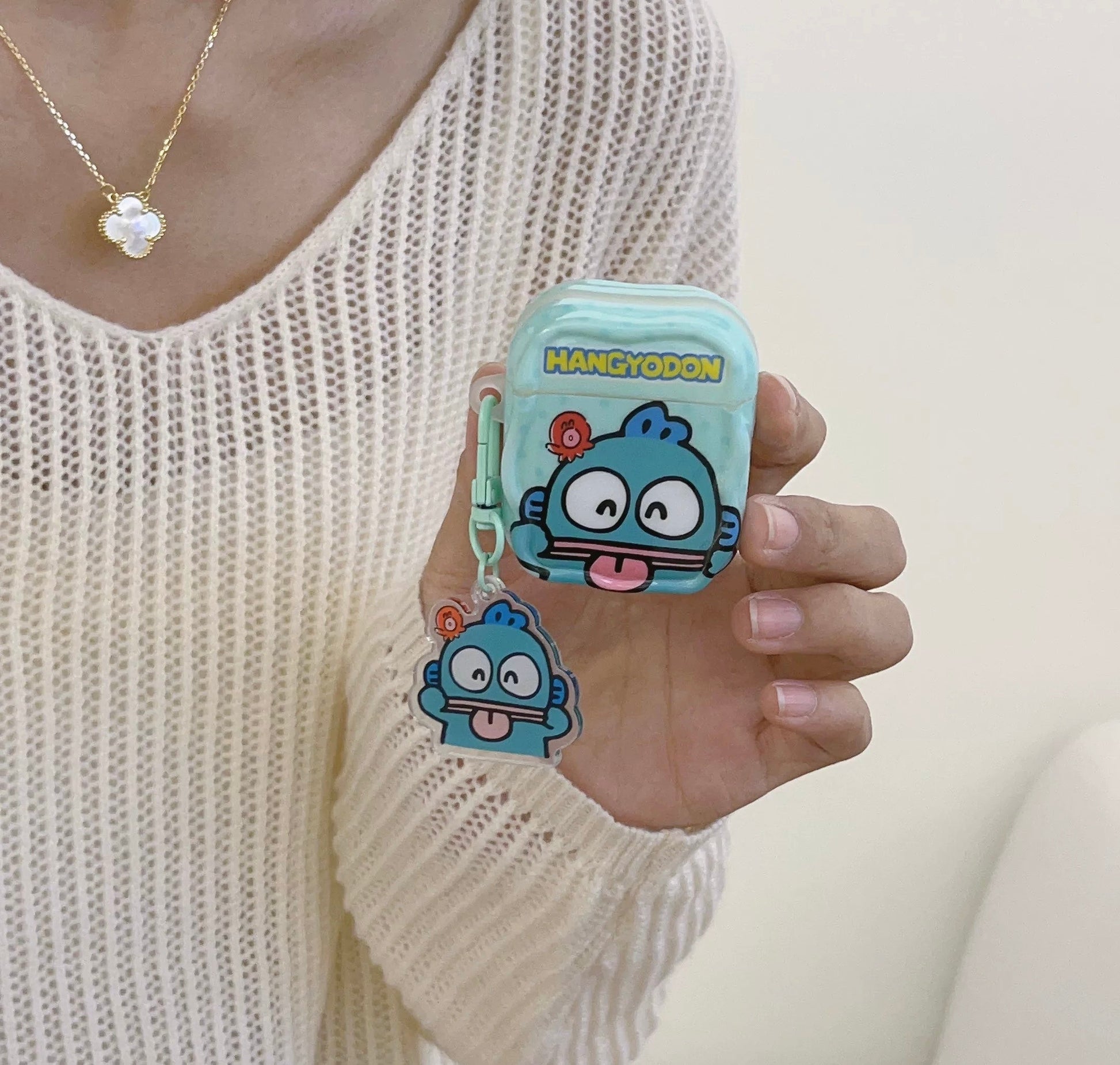 Japanese Cartoon Funny Face Hangyodon Blue with Keychain - AirPods AirPodsPro AirPods3 AirPods4 Case KawaiiGiftLand