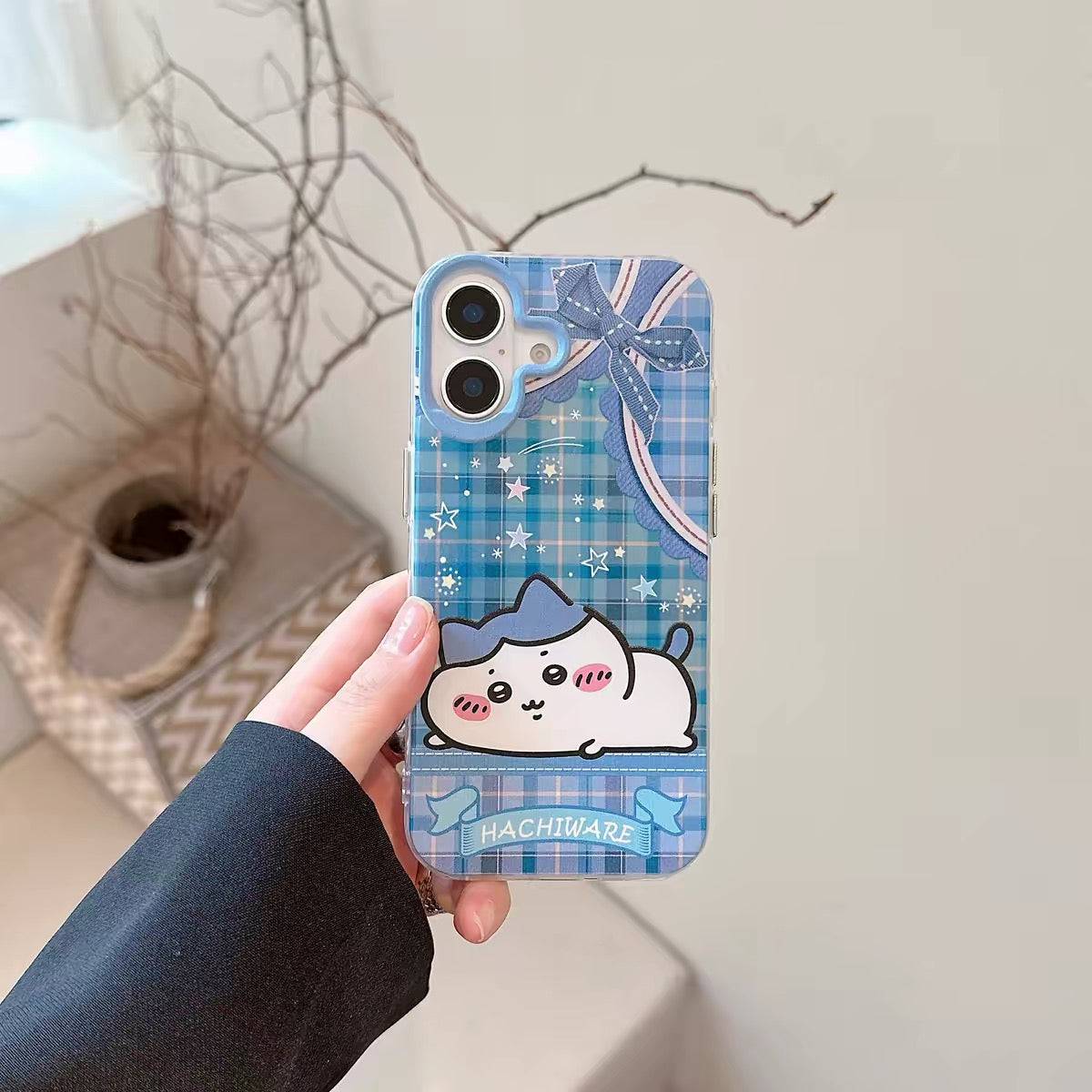 Japanese Cartoon ChiiKawa Laying with Lace Ribbon Laser Case | Chiikawa Hachiware Usagi Momonga - Phone Case Samsung Galaxy S26 S25 S24 S23 S22 S21 FE Ultra Edge