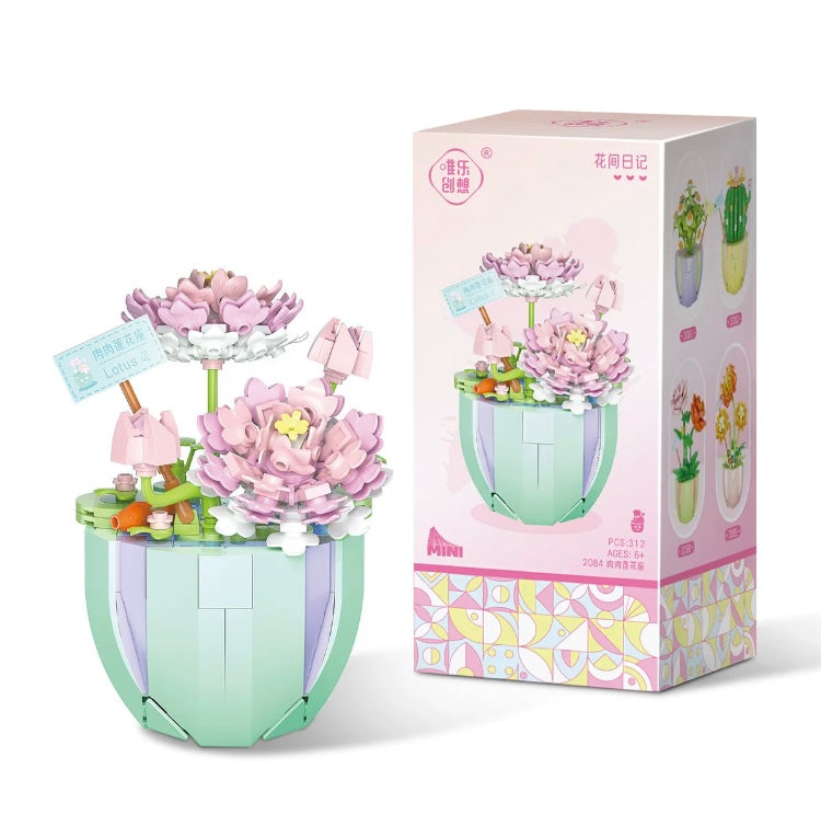 Mini Block Building Flower Dairy | Rose Jasmine Lilybell Daisy Cactus - Tiny Particle Assembly DIY Handmade Gift KawaiiGiftLand