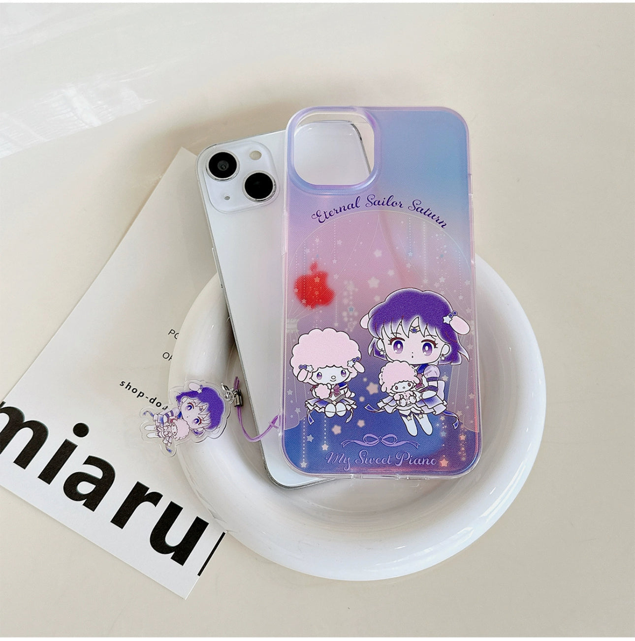 Japanese Cartoon iPhone Case with Strap | Laser Sailor Girl X My Melody Piano Marron Cream - iPhone Case Phone Case 7 8 PLUS SE2 XS XR X 11 12 13 14 15 16 Pro Promax 12mini 13mini KawaiiGiftLand
