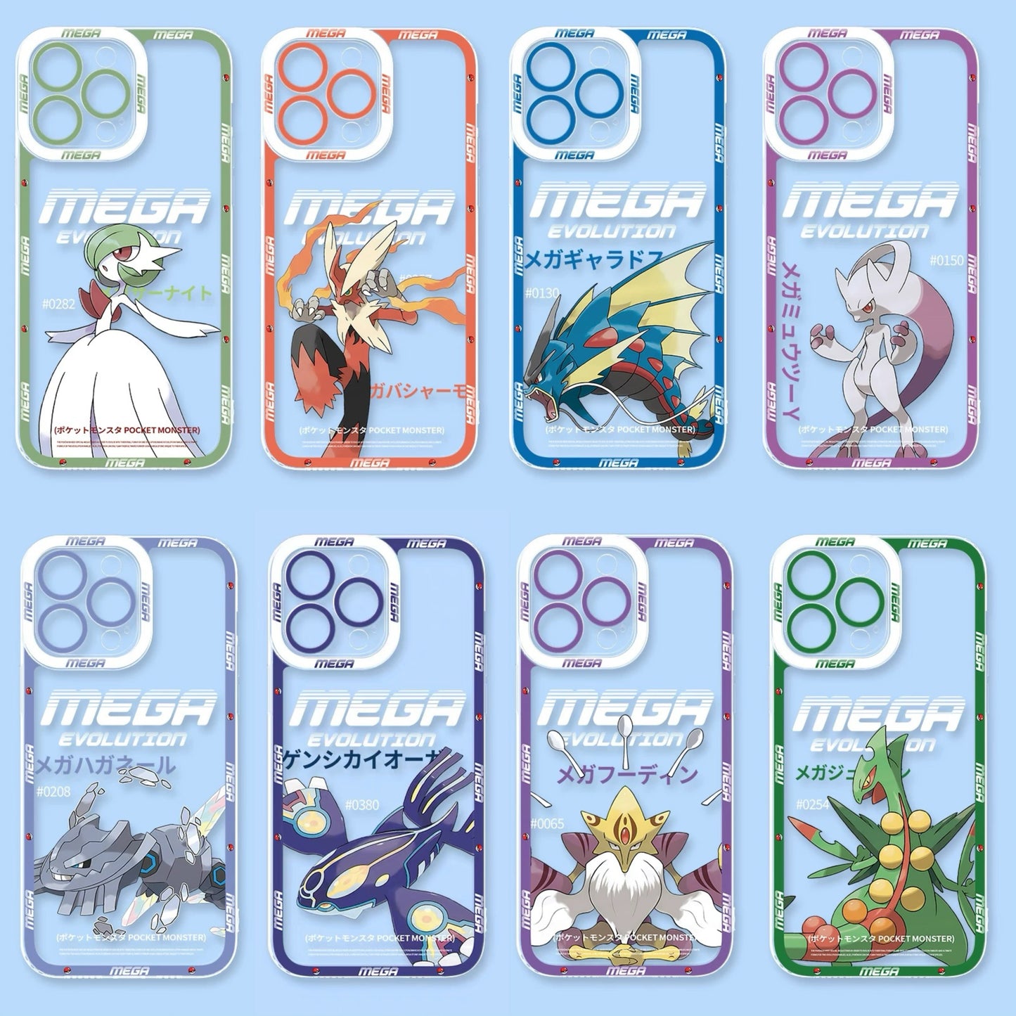Japan Cartoon Pokemon Mega Evolution | Gardevoir Blaziken Gyarados Mewtwo Y Steelix Kyogre Alakazam Sceptile - iPhone Case PLUS SE2 XS XR X 11 12 13 14 15 16 16e 17 17e Pro Promax 12mini 13mini