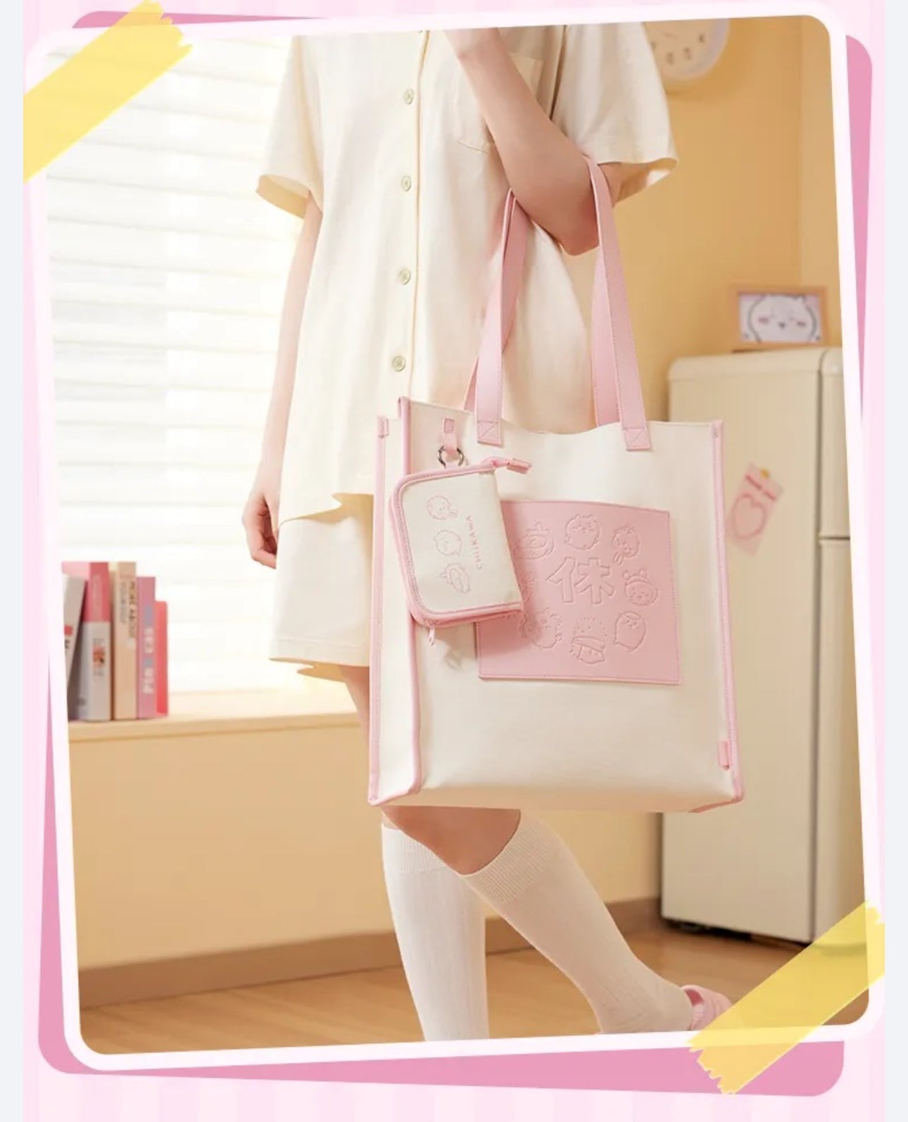 ChiiKawa X Miniso | Chiikawa Shoulder Tote Bag with Small Bag - Kawaii Item Cute Decoration KawaiiGiftLand