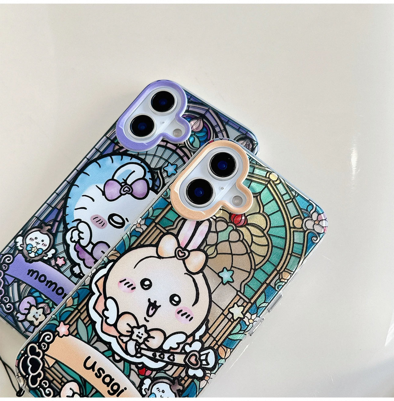 Japanese Cartoon iPhone Case with Strap | Laser Magical Girl with Glass Window Chiikawa Hachiware Usagi Momonga Magic - iPhone CasePhone Case 7 8 PLUS SE2 XS XR X 11 12 13 14 15 Pro Promax 12mini 13mini KawaiiGiftLand