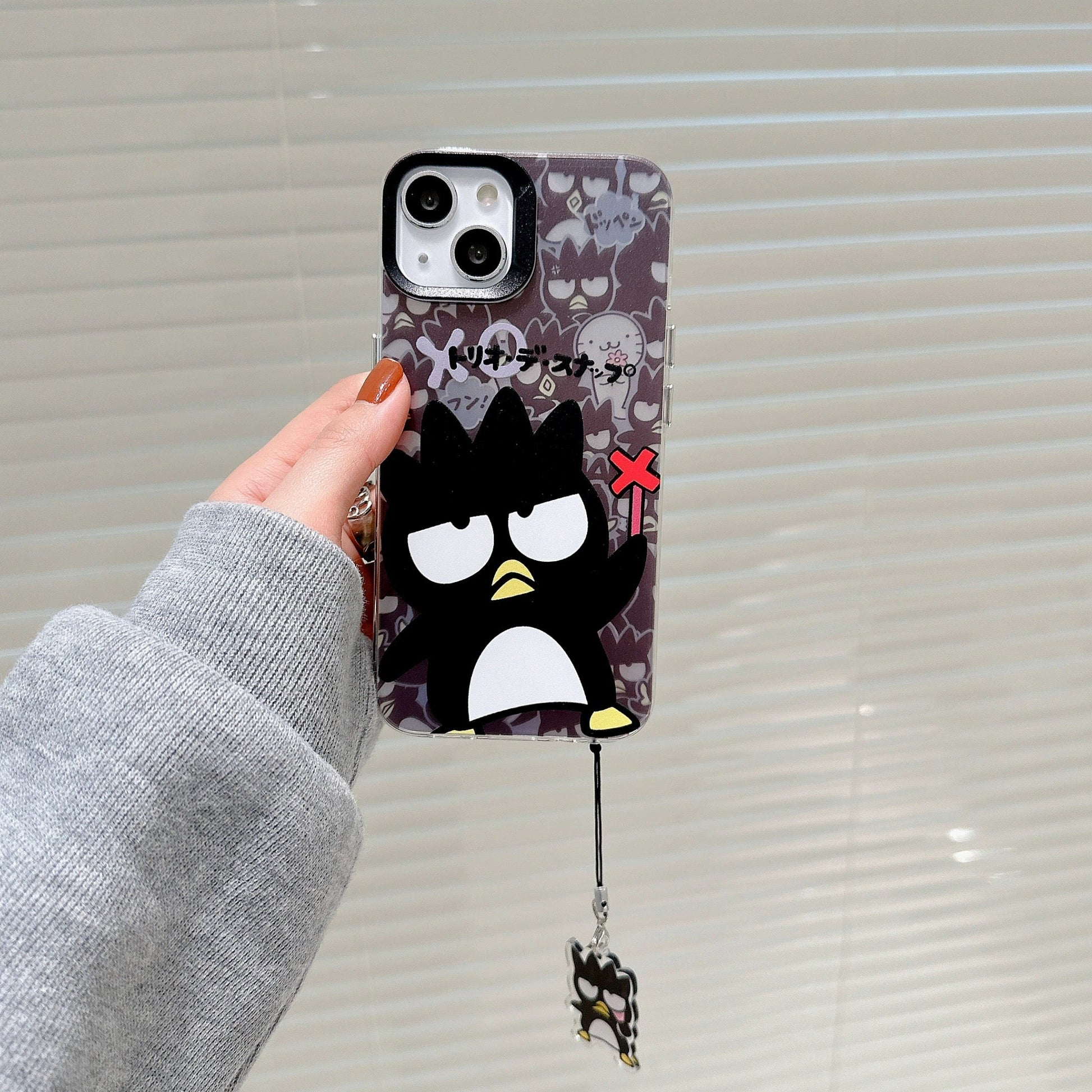 Japanese Cartoon iPhone Case with Strap | Laser Bad Badtz Maru Minna No Tabo - iPhone CasePhone Case  7 8 PLUS SE2 XS XR X 11 12 13 14 15 16 Pro Promax 12mini 13mini KawaiiGiftLand