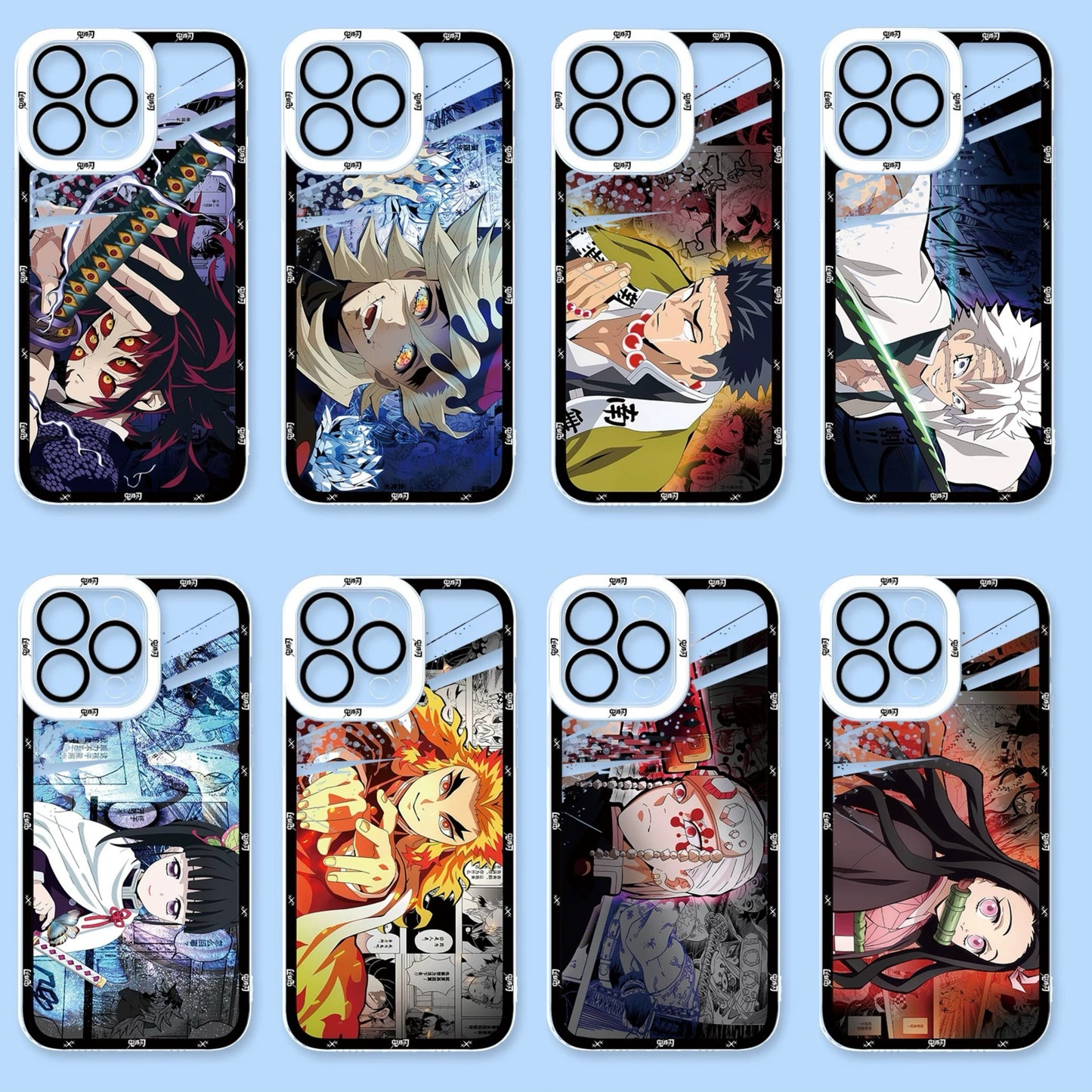 Japanese Anime Kimetsu no Yaiba Demon Slayer Horizontal Version | Kokushibou Tsugikuni Michikatsu Douma Gyoumei Sanemi Kanao Rengoku Uzui Nezuko - iPhone Case PLUS SE2 XS XR X 11 12 13 14 15 16 16e 17 17e Pro Promax 12mini 13mini