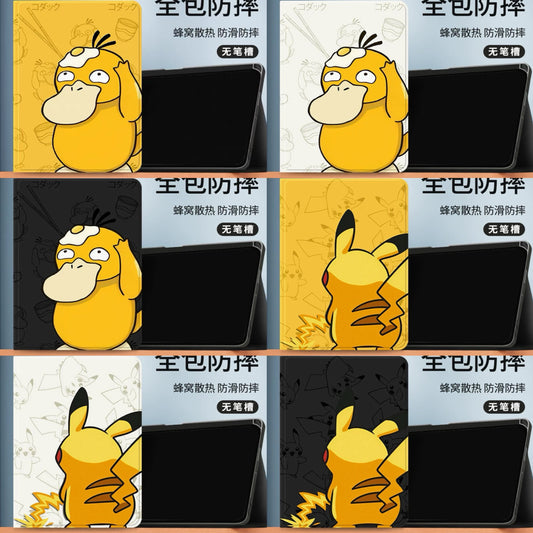 Japanese Cartoon Pokemon Protect Case | Psyduck with Egg & Back of Pikachu - iPad Mini 4,5,6,7 / iPad Air / iPad Pro 2025 2024 2022 2021 2020 2018