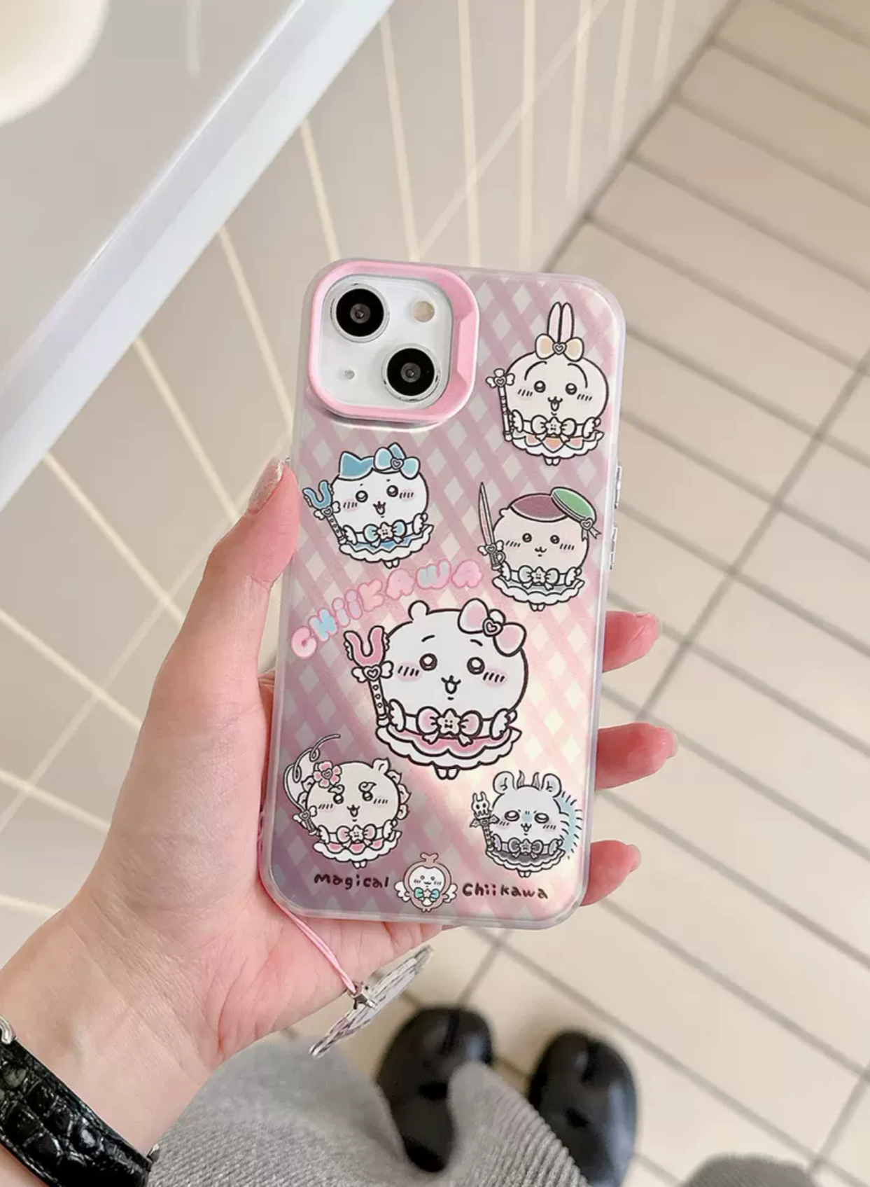 Japanese Cartoon iPhone Case with Strap | Laser ChiiKawa Magic Girls - iPhone CasePhone Case 7 8 PLUS SE2 XS XR X 11 12 13 14 15 16 Pro Promax 12mini 13mini KawaiiGiftLand