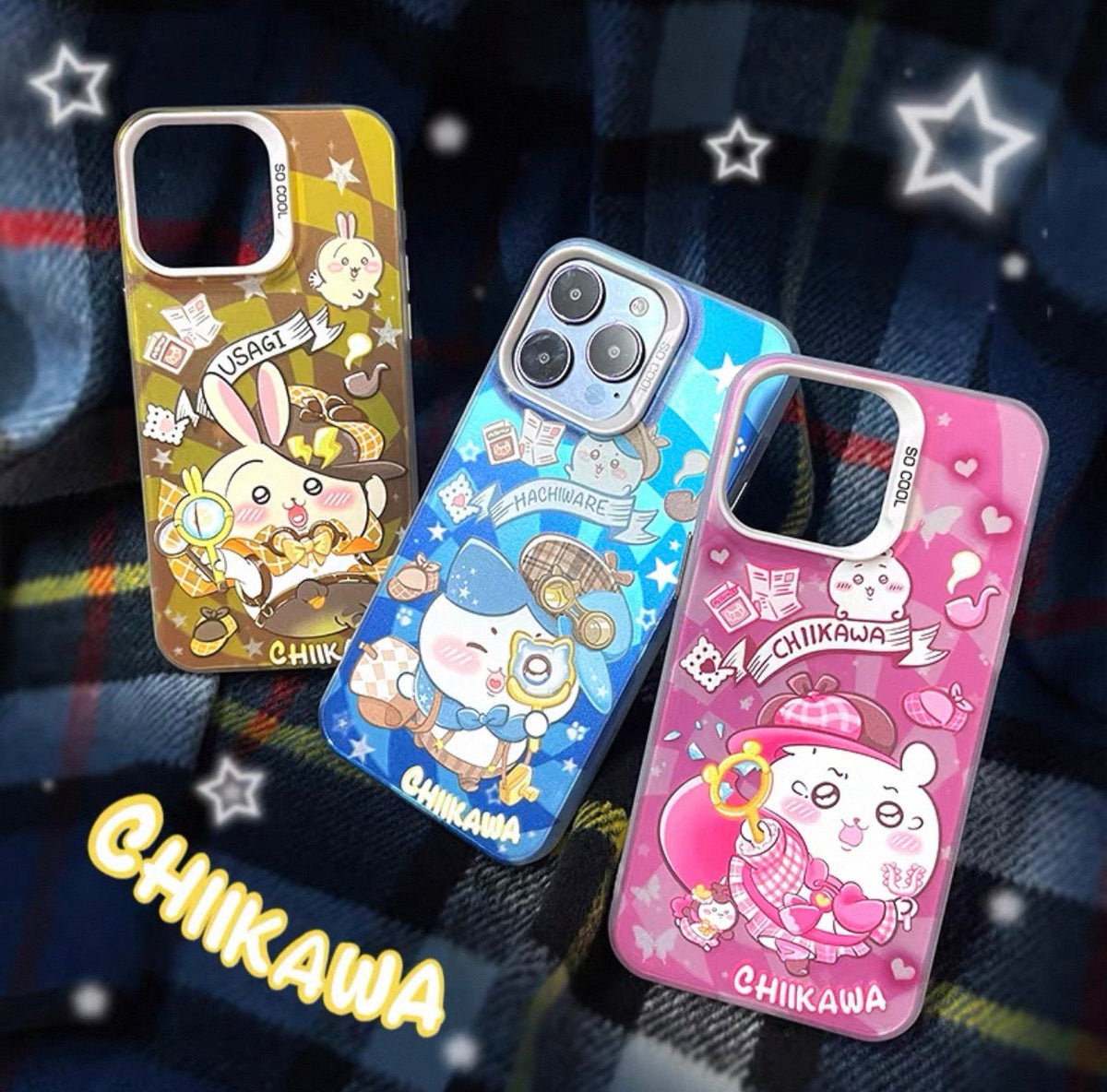 Japanese Cartoon ChiiKawa Detective Laser Case | ChiiKawa Hachiware Usagi Momonga - iPhone Case 11 12 13 14 15 16 16e 17 17e 18 Pro Promax