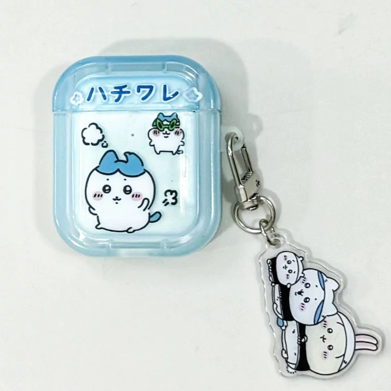 Japanese Cartoon ChiiKawa Lovely Day | Chiikawa Hachiware Usagi Pink Blue Yellow with Keychain - AirPods AirPodsPro AirPods3 AirPods4 Case KawaiiGiftLand