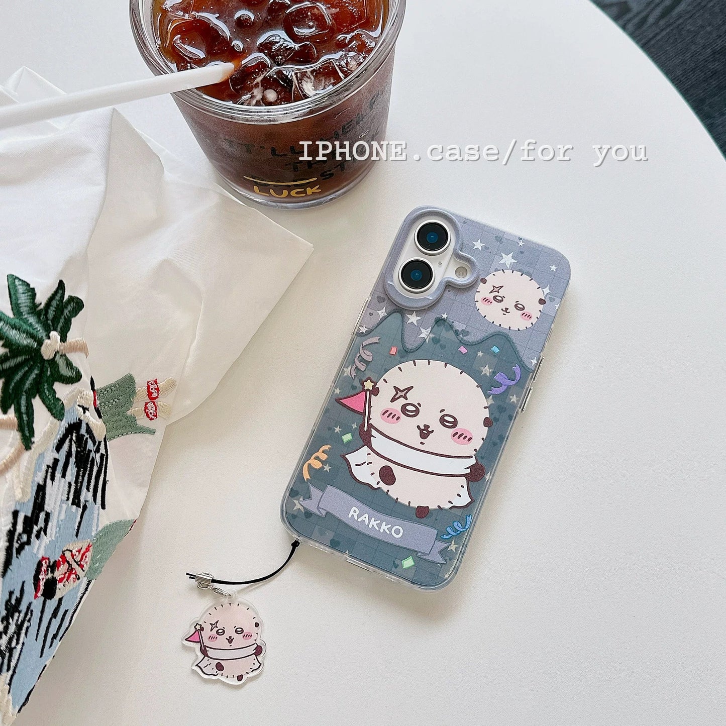 Japanese Cartoon ChiiKawa iPhone Laser Case with Strap | Happy Party Rakko Kurimanju Shisa Furuhonya - Phone Case Samsung Galaxy S26 S25 S24 S23 S22 S21 FE Ultra Edge