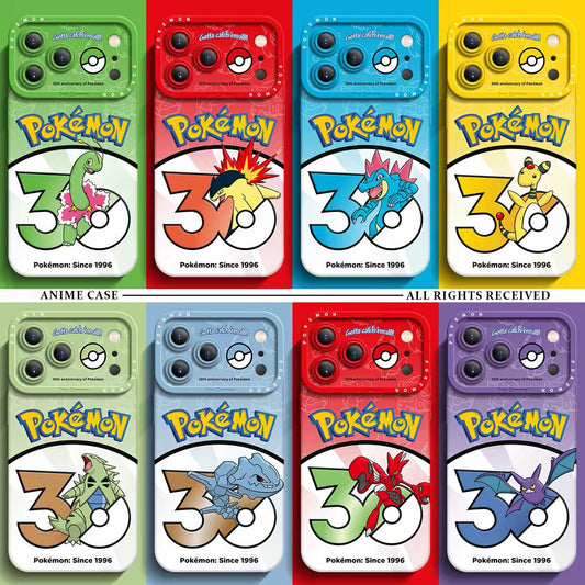 Japanese Cartoon Pokemon Silicone Case Pokemon 30 Anniversary Version Part10 | Meganium Typhlosion Feraligatr Ampharos Tyranitar Steelix Scizor Crobat 8 Styles - iPhone Case PLUS SE2 XS XR X 11 12 13 14 15 16 16e 17 17e Pro Promax 12mini 13mini
