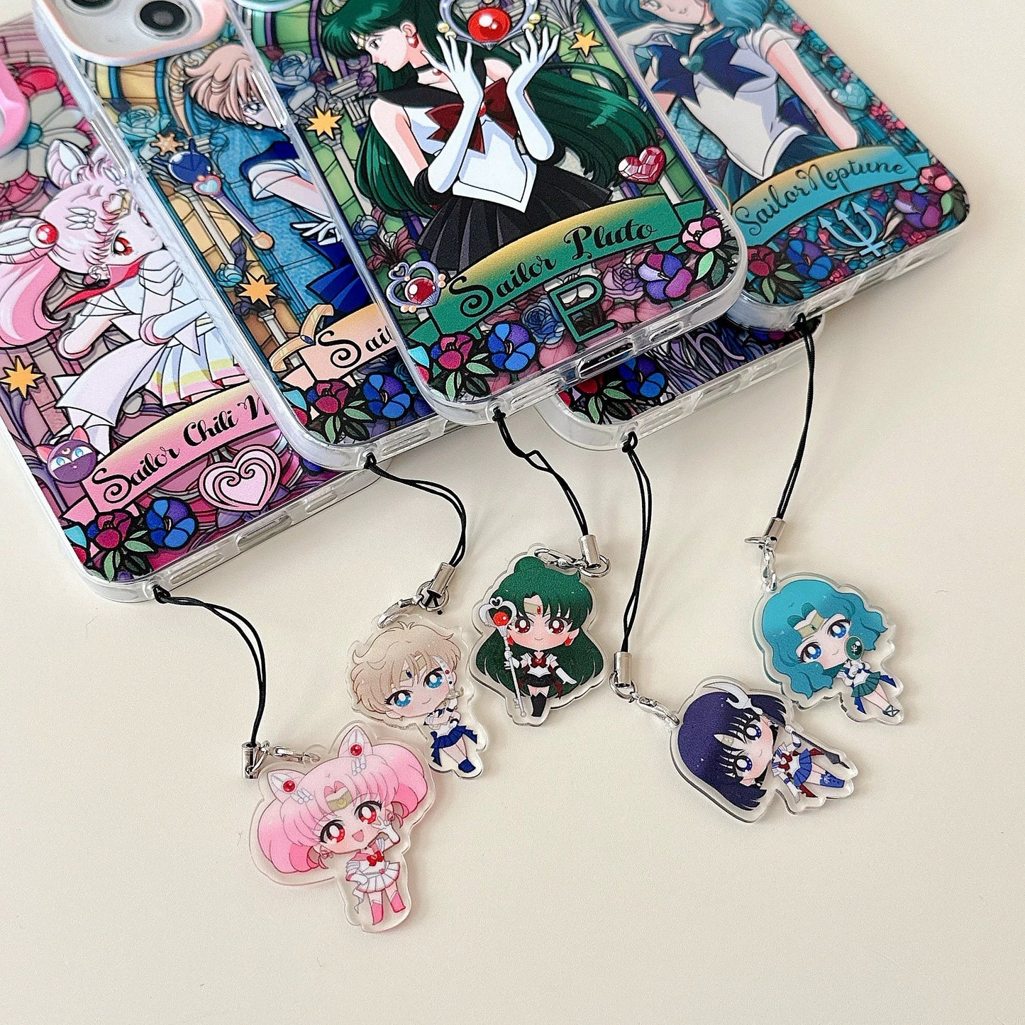 Japanese Cartoon Sailor Moon Phone Case with Strap | Laser Glass Window Part 2 - iPhone Case PLUS SE2 XS XR X 11 12 13 14 15 16 Pro Promax 12mini 13mini KawaiiGiftLand