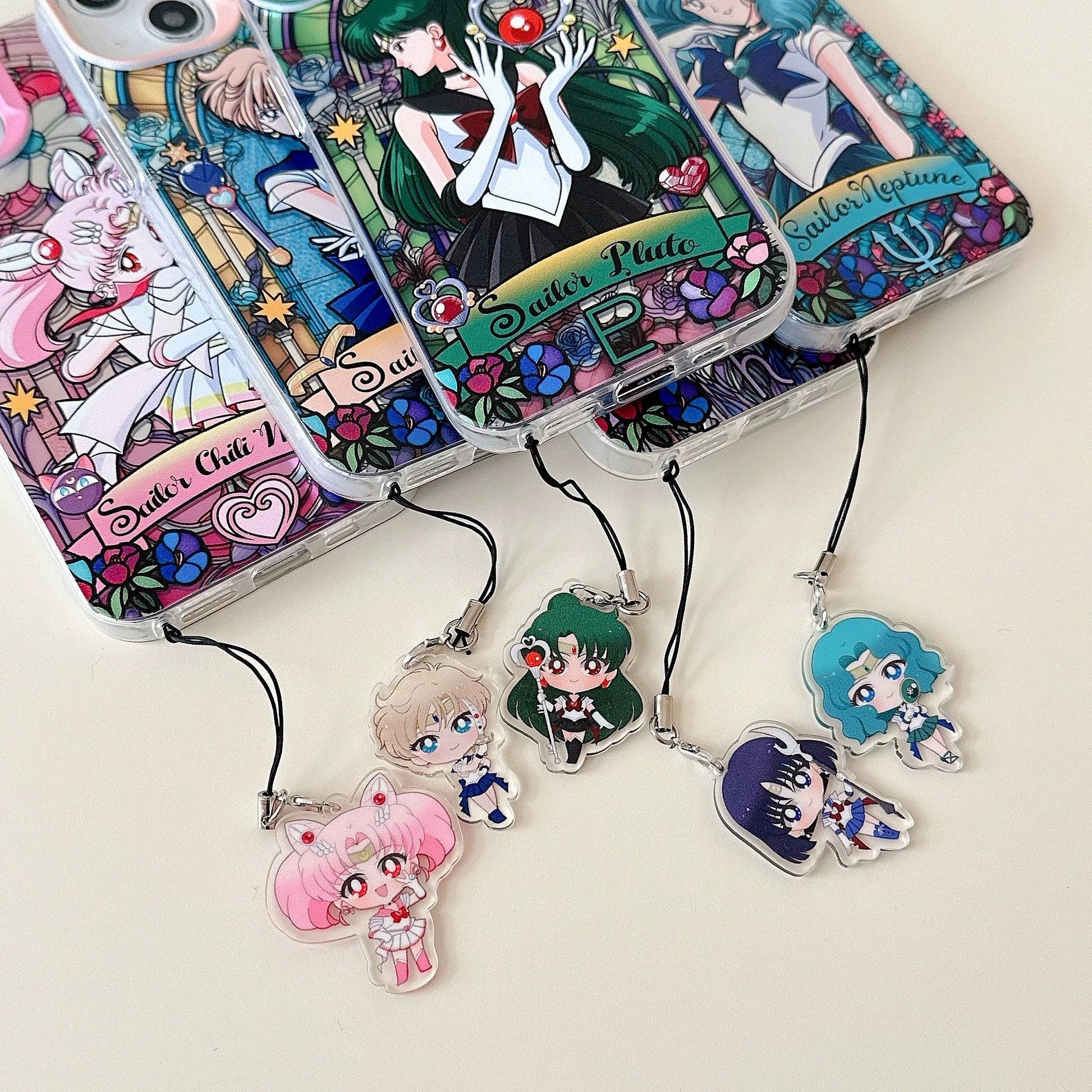 Japanese Cartoon Sailor Moon Phone Case with Strap | Laser Glass Window Part 2 - iPhone Case PLUS SE2 XS XR X 11 12 13 14 15 16 Pro Promax 12mini 13mini KawaiiGiftLand
