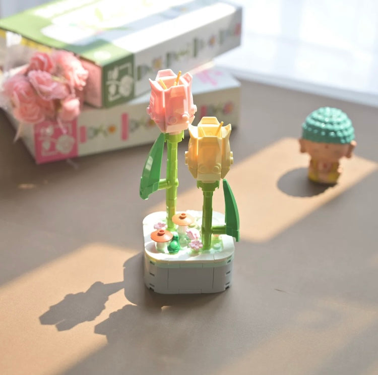 Mini Block Building Flower Series 1  | Daisy Pink Rose Sunflower - Tiny Particle Assembly DIY Handmade Gift KawaiiGiftLand
