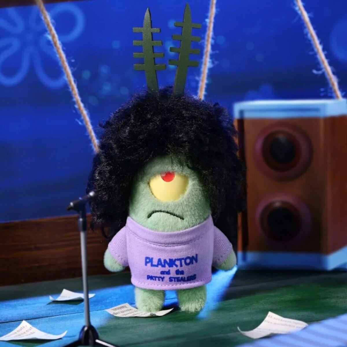 Plankton's Day in Bikini Bottom Series - Rock Plankton plush keychain with afro wig