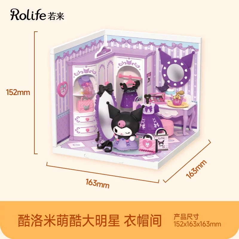 Rolife x Sanrio Character Sweet Room Craft Kits Set | My Melody Kuromi Sitting Room Bathroom Bedroom Cloakroom - DIY Handmade Wooden Mini World Miniature Gift KawaiiGiftLand