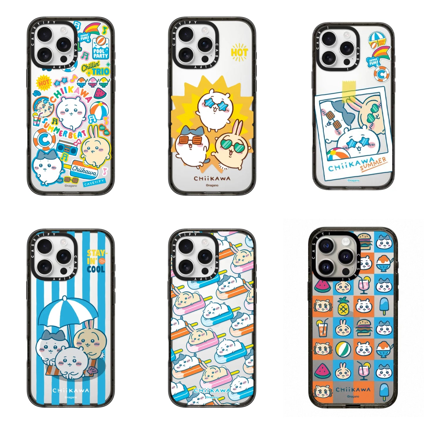 Japanese Cartoon ChiiKawa Clear with Transparent Black Frame Phone Case | ChiiKawa Hachiware Usagi Summer Time Party Part1 6 Styles - iPhone Case 12 13 14 15 16 17 Pro Promax