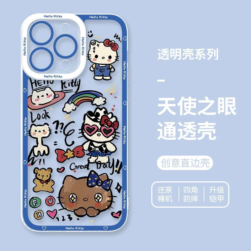 Japanese Cartoon Hello Kitty | Vintage Kitty Blue Version 5 Styles - iPhone Case PLUS SE2 XS XR X 11 12 13 14 15 16 16e 17 17e Pro Promax 12mini 13mini