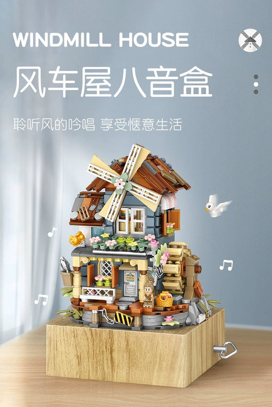 Loz Building Mini Block Country Style Music Box | Windmill House - DIY Handmade Children Birthday Gift