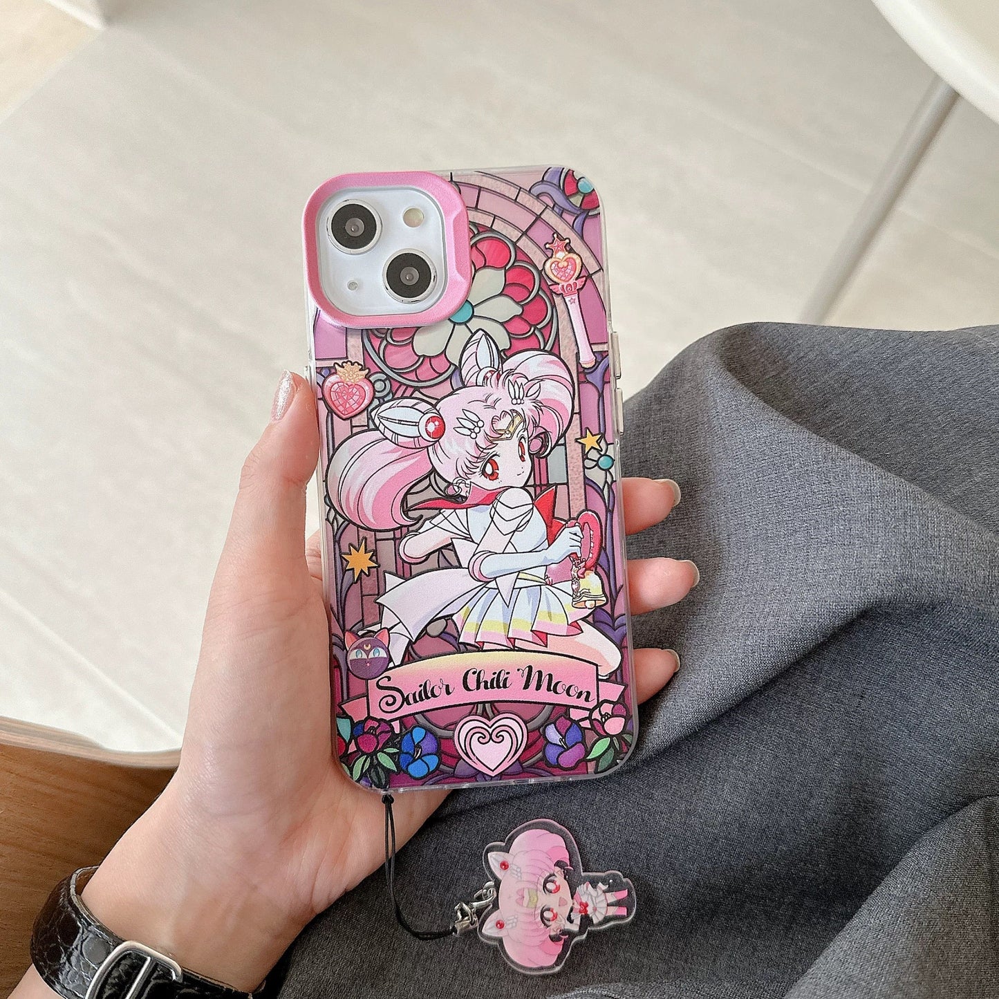 Japanese Cartoon Sailor Moon Phone Case with Strap | Laser Glass Window Part 2 - iPhone Case PLUS SE2 XS XR X 11 12 13 14 15 16 Pro Promax 12mini 13mini KawaiiGiftLand