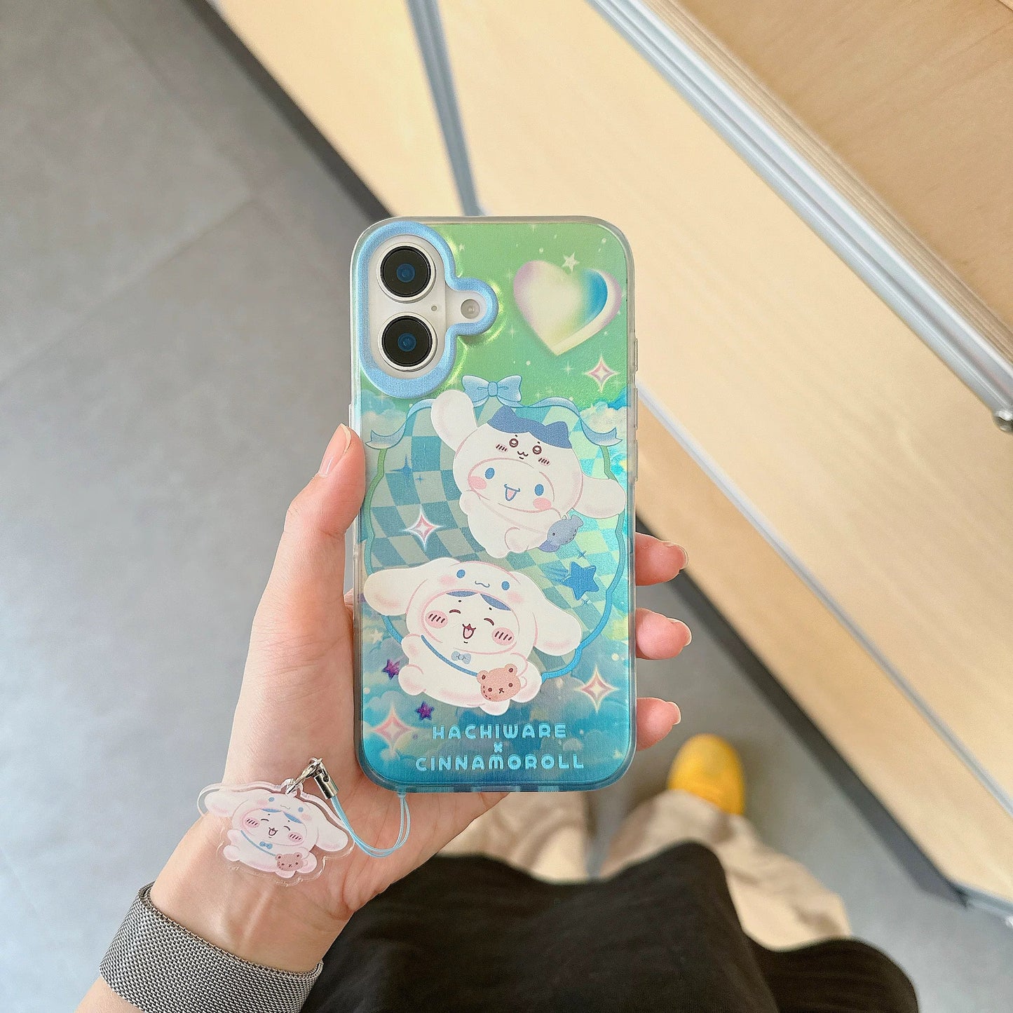 Japanese Cartoon Sanrio X Chiikawa Laser Phone Case with Strap | Kitty Chiikawa Cinnamoroll Hachiware Pompompurin Usagi Kuromi Momonga My Melody Crab - Phone Case Samsung Galaxy S26 S25 S24 S23 S22 S21 FE Ultra Edge