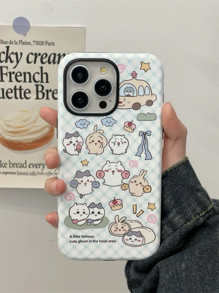 Japanese Cartoon ChiiKawa Hachiware Usagi Happy Day Double Protect iPhone Case 11 12 13 14 15 Pro Promax KawaiiGiftLand