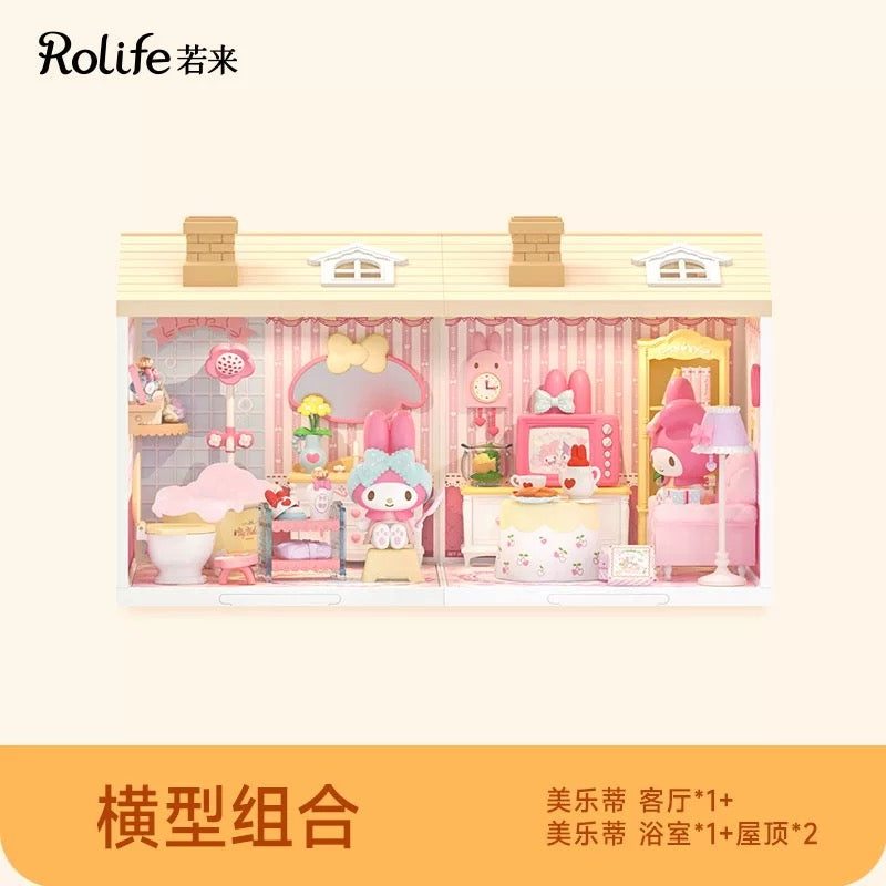 Rolife x Sanrio Character Sweet Room Craft Kits Set | My Melody Kuromi Sitting Room Bathroom Bedroom Cloakroom - DIY Handmade Wooden Mini World Miniature Gift KawaiiGiftLand