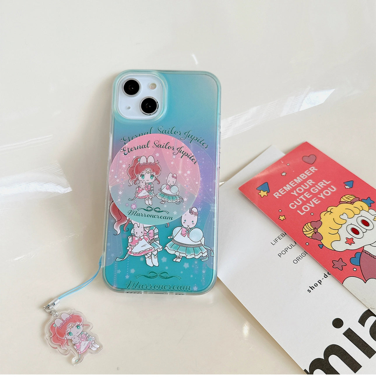 Japanese Cartoon iPhone Case with Strap | Laser Sailor Girl X My Melody Piano Marron Cream - iPhone Case Phone Case 7 8 PLUS SE2 XS XR X 11 12 13 14 15 16 Pro Promax 12mini 13mini KawaiiGiftLand