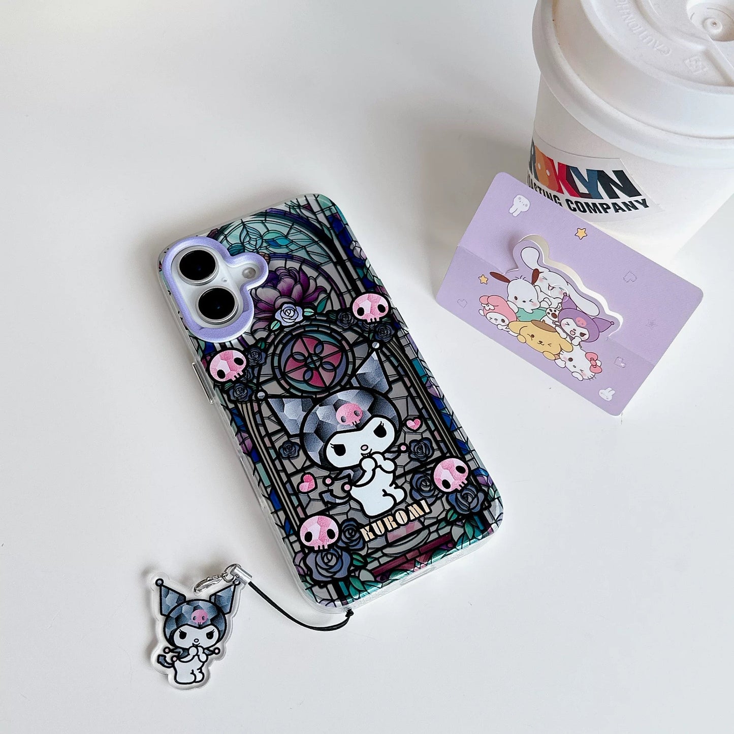 Japanese Cartoon Sanrio Laser Case with Strap | Glass Window Hello Kitty My Melody Kuromi Cinnamoroll - Phone Case Samsung Galaxy S26 S25 S24 S23 S22 S21 FE Ultra Edge