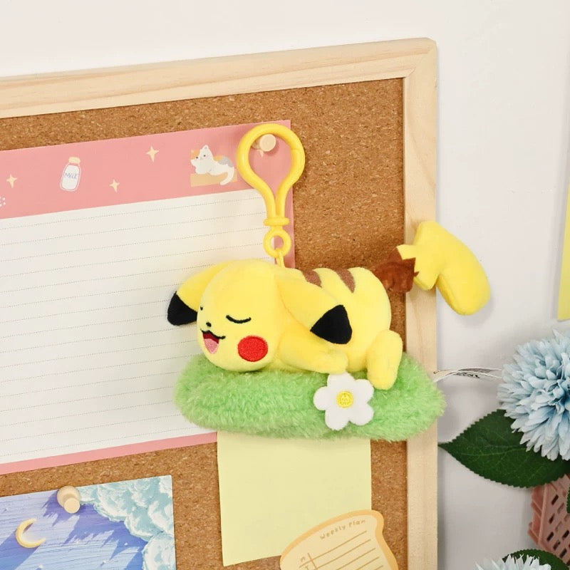 Japan Cartoon Pokemon with Laying & Sleeping on Grass Keychain Part 1 | Pikachu - Mascot Plush Doll  Kawaii Decoration
