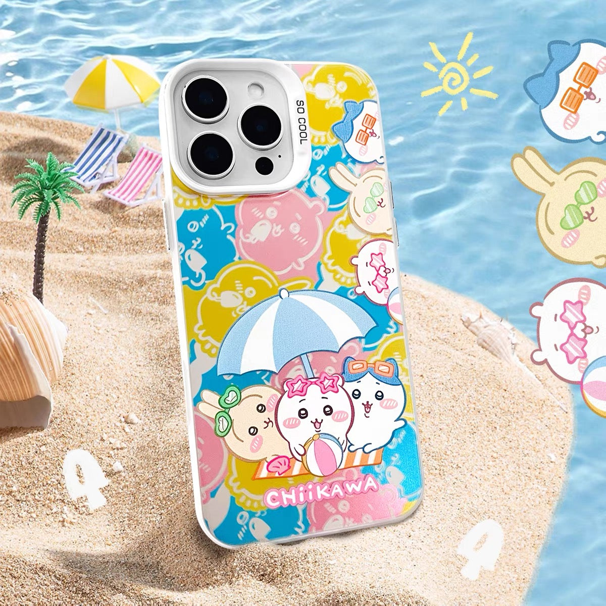 Japanese Cartoon ChiiKawa Summer Beach Time Laser Case | ChiiKawa Hachiware Usagi - Phone Case Samsung Galaxy S26 S25 S24 S23 S22 S21 FE Ultra Edge