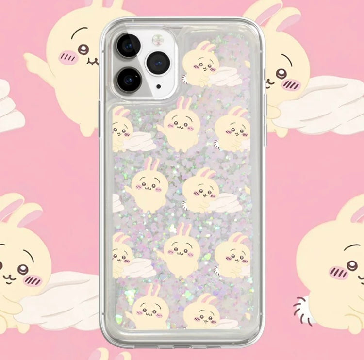 Japanese Cartoon Chiikawa Kawaii FullScreen | ChiiKawa Hachiware Usagi Glitter QuickSand iPhone Case 6 7 8 PLUS SE2 XS XR X 11 12 13 14 15 16 Pro Promax 12mini 13mini KawaiiGiftLand