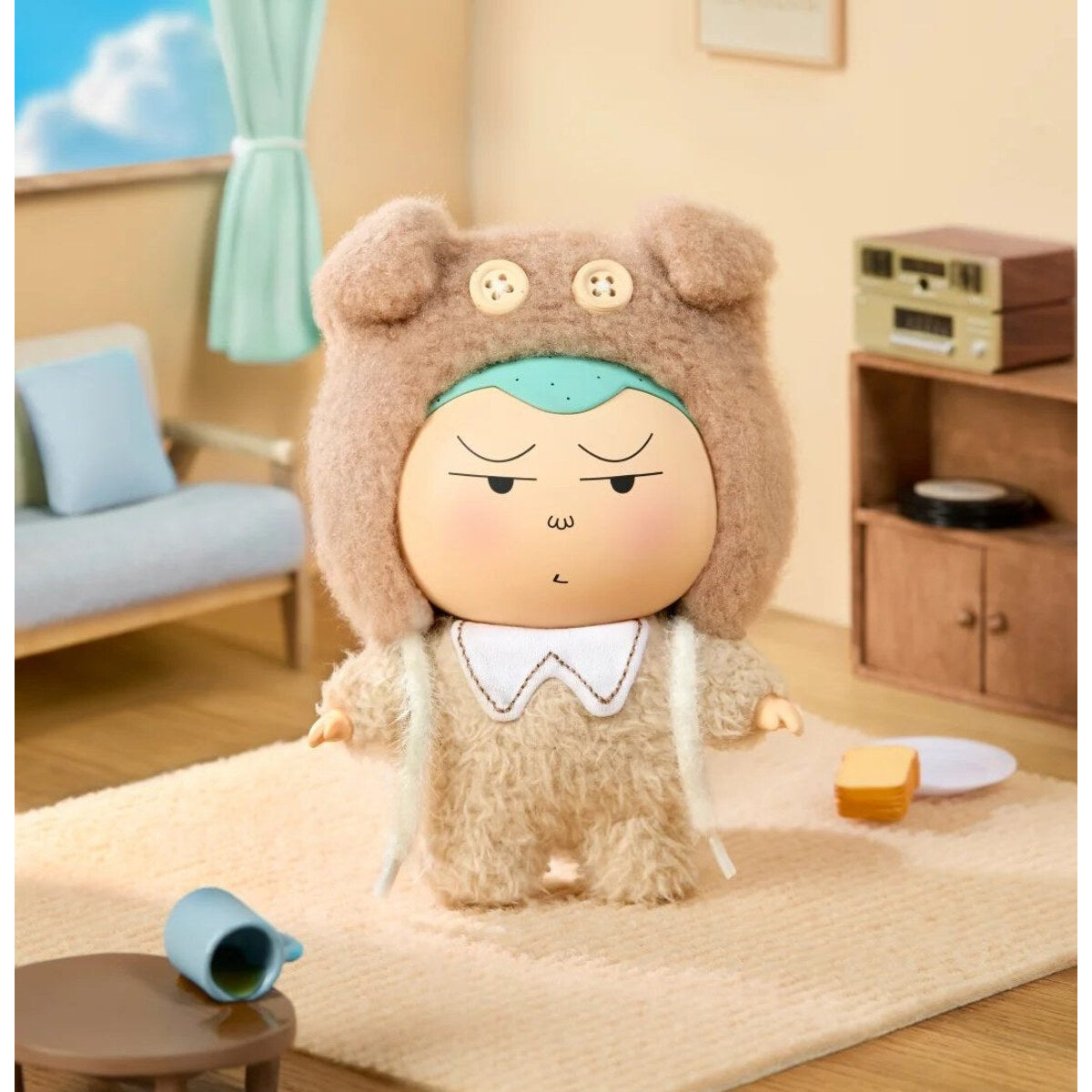 Sleepy Masao MINI plush figure in brown bear onesie