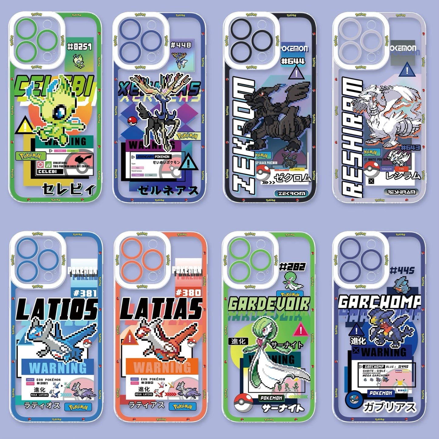 Japan Cartoon Pokemon Game Pixel Version | Celebi Xerneas Zekrom Reshiram Latios Latias Gardevoir Garchomp - iPhone Case PLUS SE2 XS XR X 11 12 13 14 15 16 16e 17 17e Pro Promax 12mini 13mini