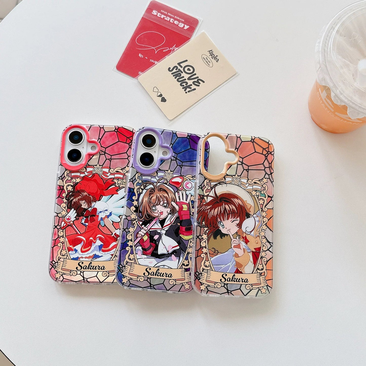 Japanese Cartoon CardCaptorSakura Layer Glass Window Version | Red Purple Yellow - iPhone Case 6 7 8 PLUS SE2 XS XR X 11 12 13 14 15 16 Pro Promax 12mini 13mini