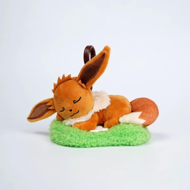 Japan Cartoon Pokemon with Laying & Sleeping on Grass Keychain Part 1 | Eevee - Mascot Plush Doll  Kawaii Decoration KawaiiGiftLand